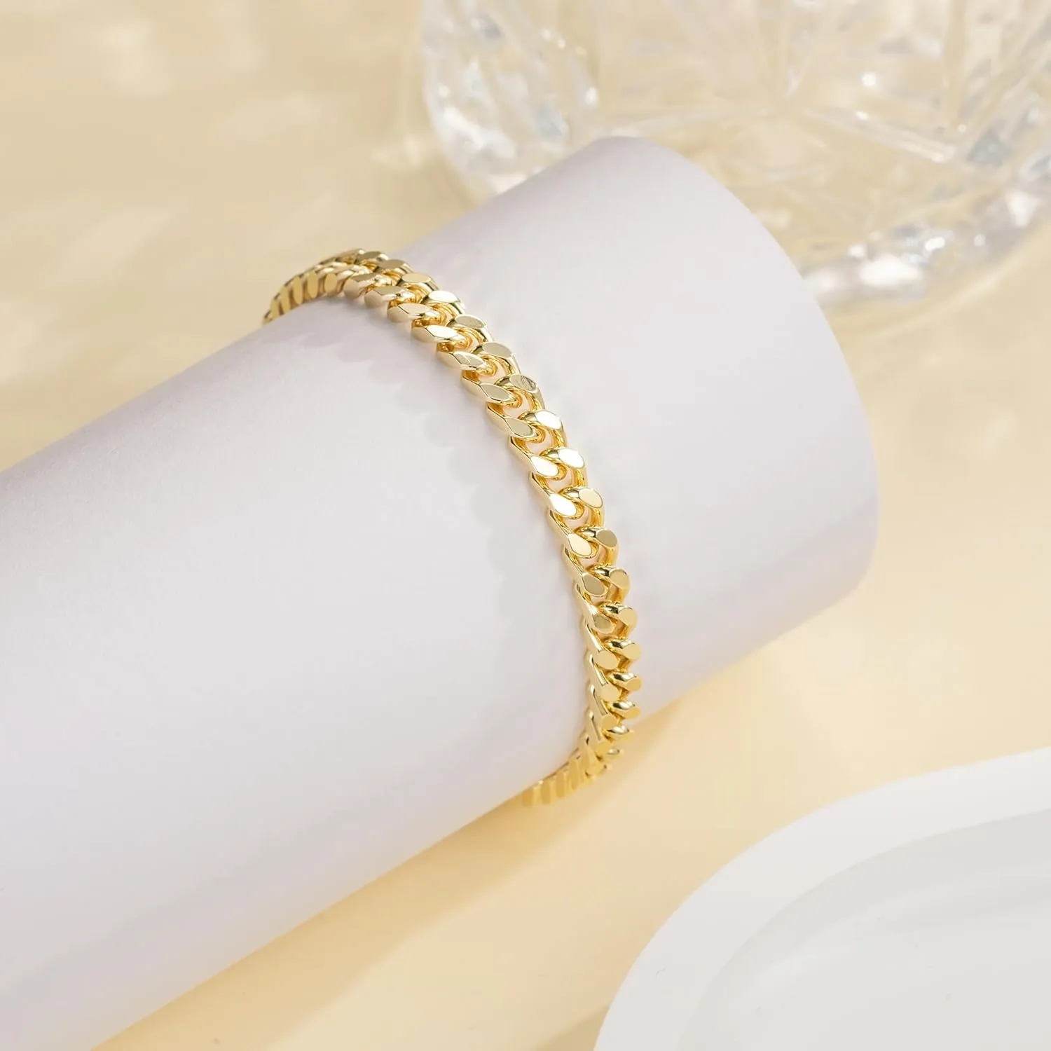 14K Gold Bracelets for Women Men Bracelet Dense Cuban Link Gold Chain Dainty Gold Bracelets Gifts for Women 6.5/7/7.5/8/9 in