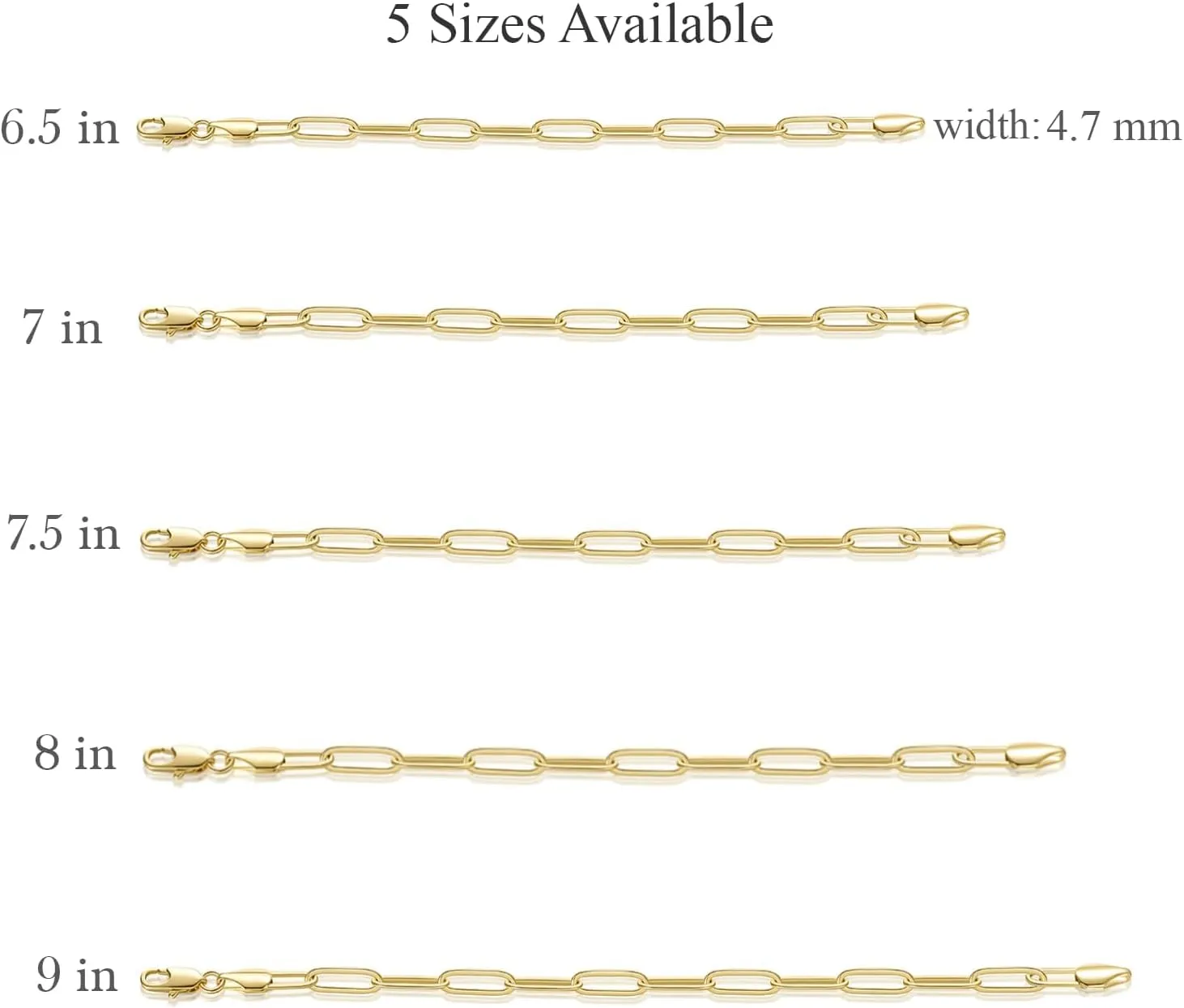 14K Gold Bracelets for Women Non Tarnish Bracelet for Men Paperclip Gold Chain Bracelets 5 Sizes 6.5in-9in Excellent for Stacking and Present