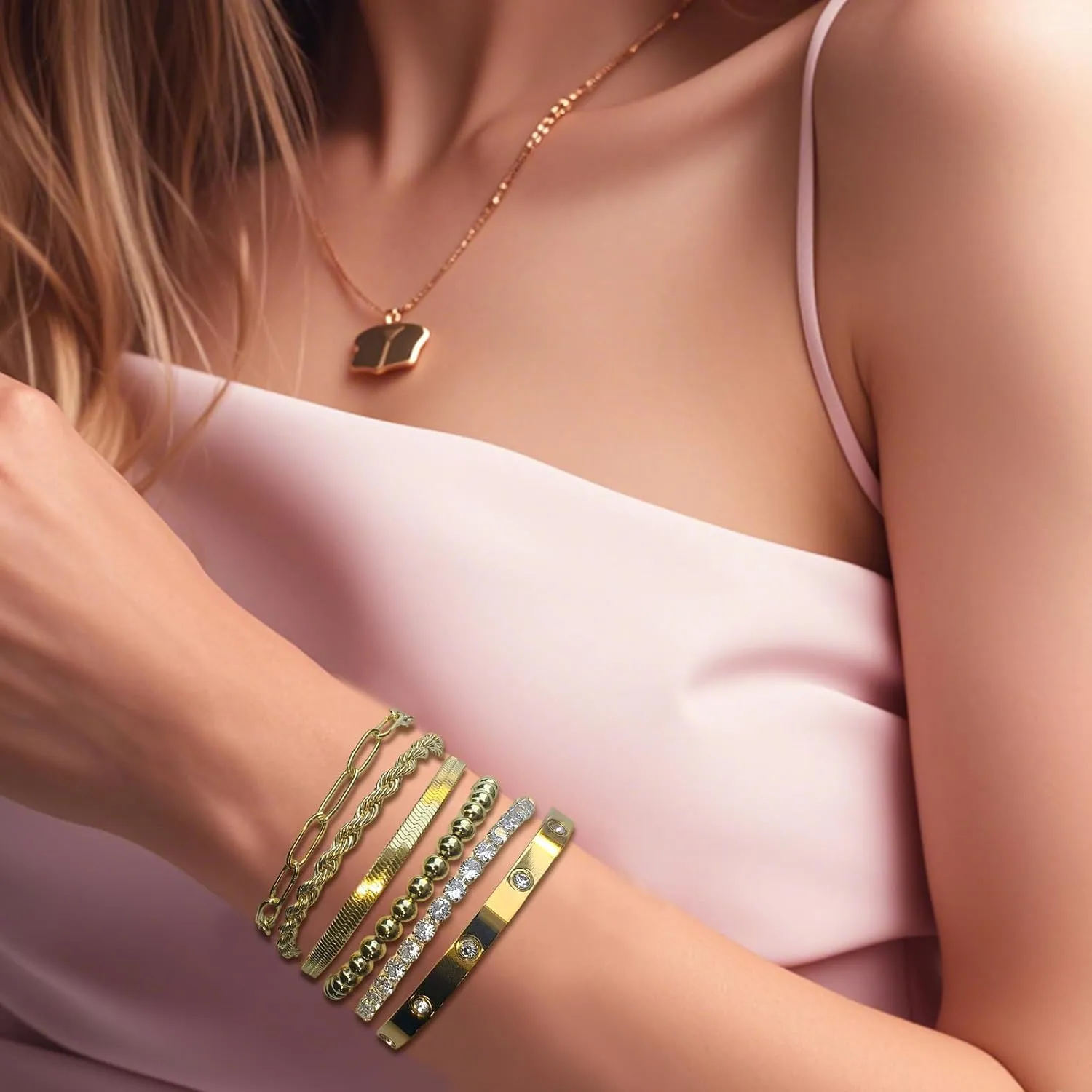 14K Gold Plated Bracelet,Jewelry sets for Women,Gold Bracelets for Women non Tarnish,Bracelets for Women Trendy,Gifts for WomenStackable Bracelets for Women
