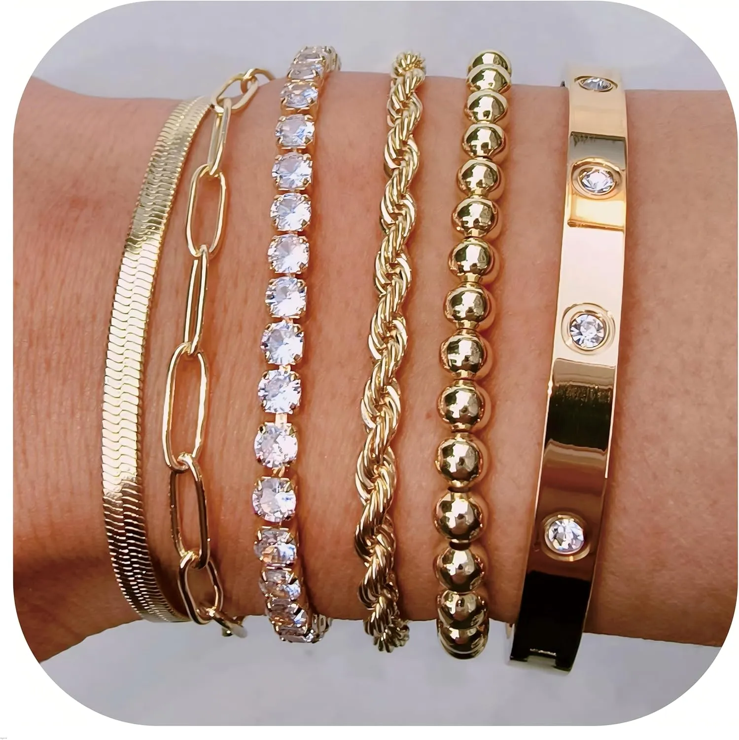 14K Gold Plated Bracelet,Jewelry sets for Women,Gold Bracelets for Women non Tarnish,Bracelets for Women Trendy,Gifts for WomenStackable Bracelets for Women