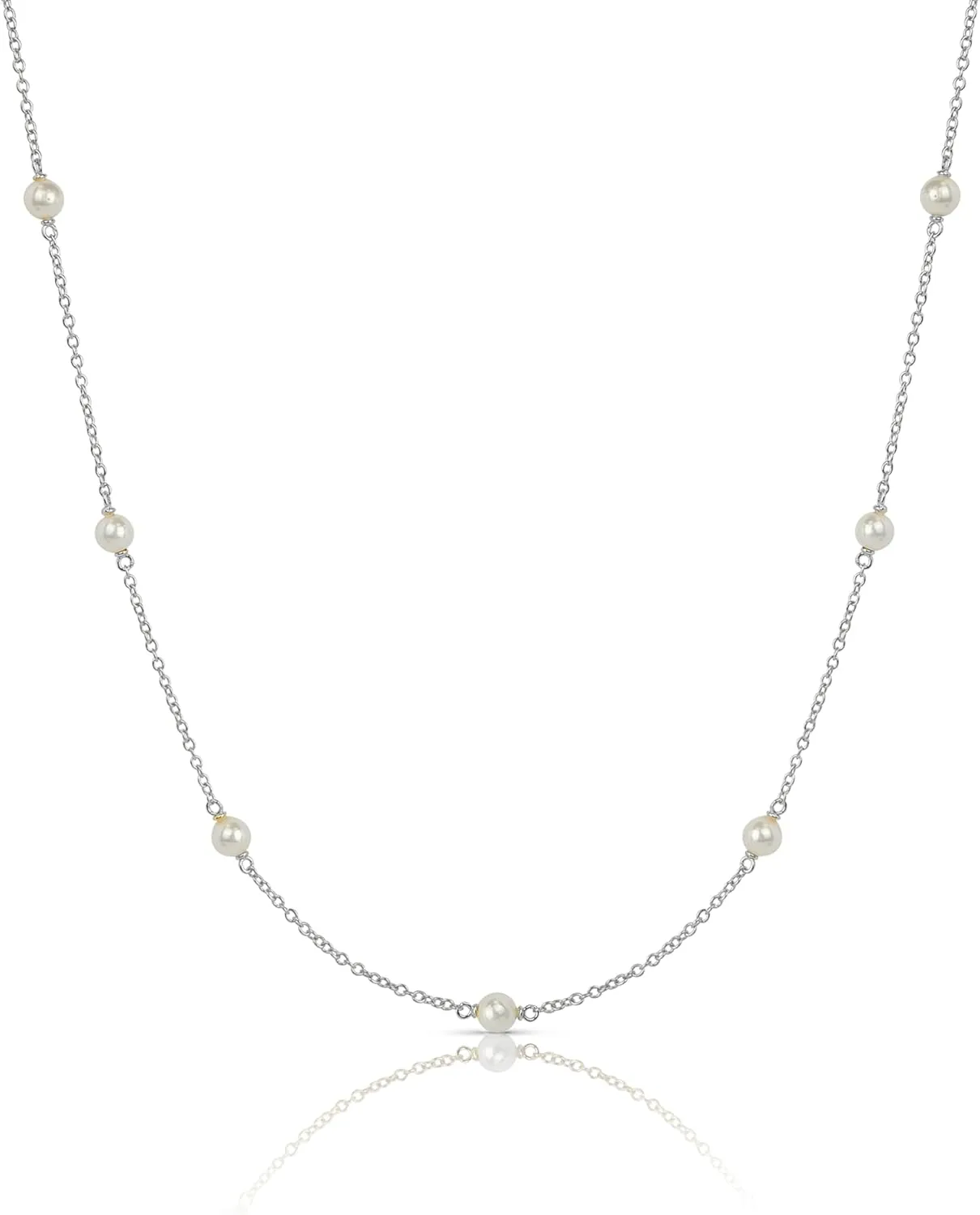 14k Gold/Silver/Rose Plated Pearl Necklaces for Women | Simulated Diamond By The Yard Station Necklace | Dainty Solitaire Pendant Necklace with station Cubic Zirconia - Womens CZ Chain Necklace