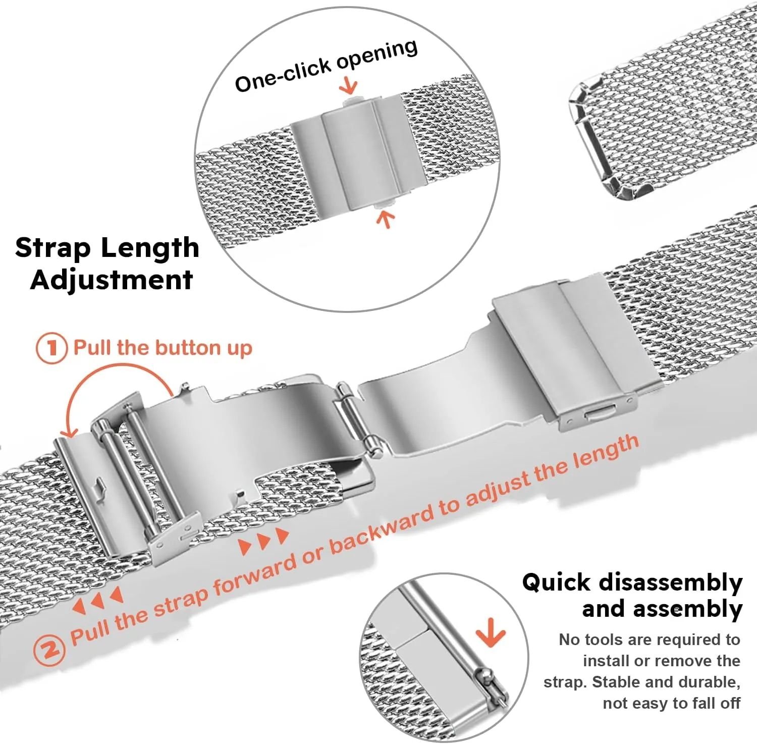 18mm Stainless Steel Mesh Watch Bands,Quick Release,Watch Bracelets With Folding Buckle
