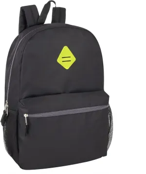 19 Inch School Backpacks with Mesh Side Pockets  Basic Large Solid Color Backpacks for Kids, Men, Women, Travel (Black/Yellow)