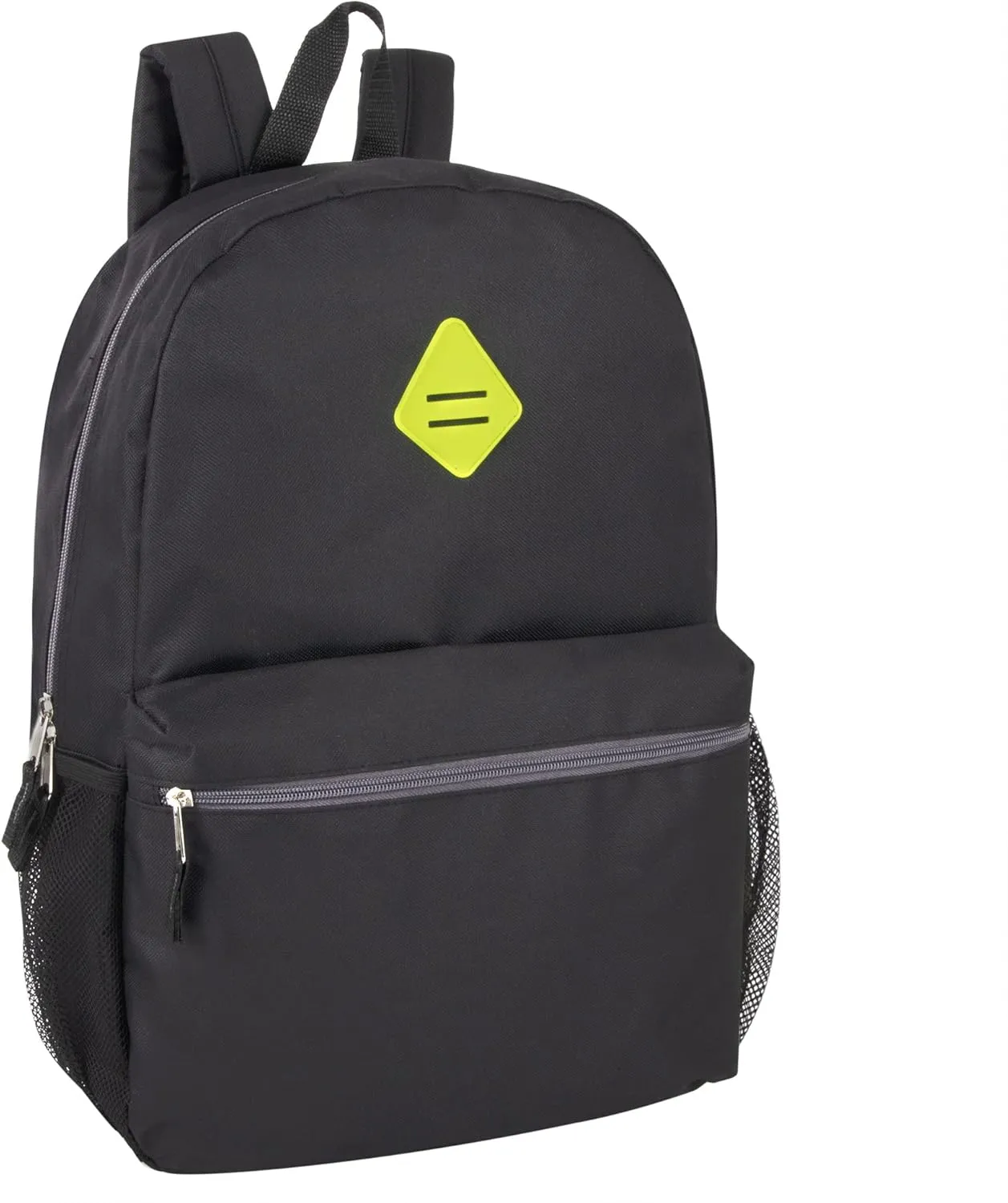 19 Inch School Backpacks with Mesh Side Pockets  Basic Large Solid Color Backpacks for Kids, Men, Women, Travel (Black/Yellow)