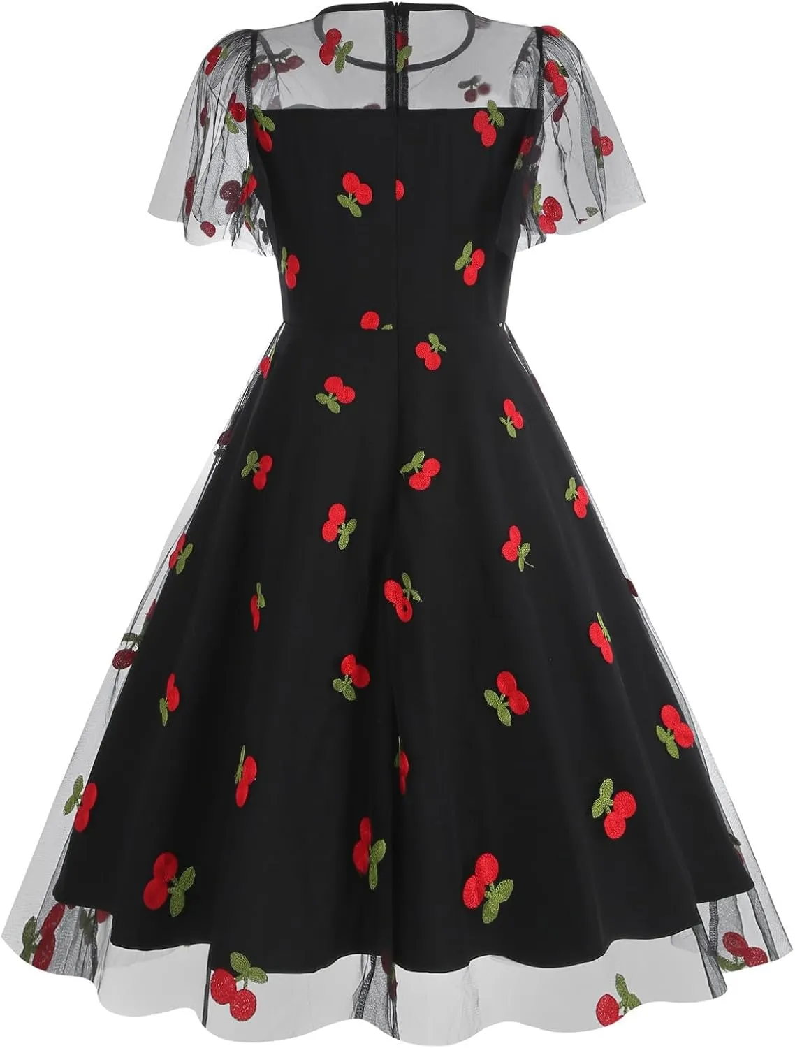1950s Dresses for Women Vintage Cherry Printed Cocktail Rockabilly Dress A-line Swing Tulle Prom Dress