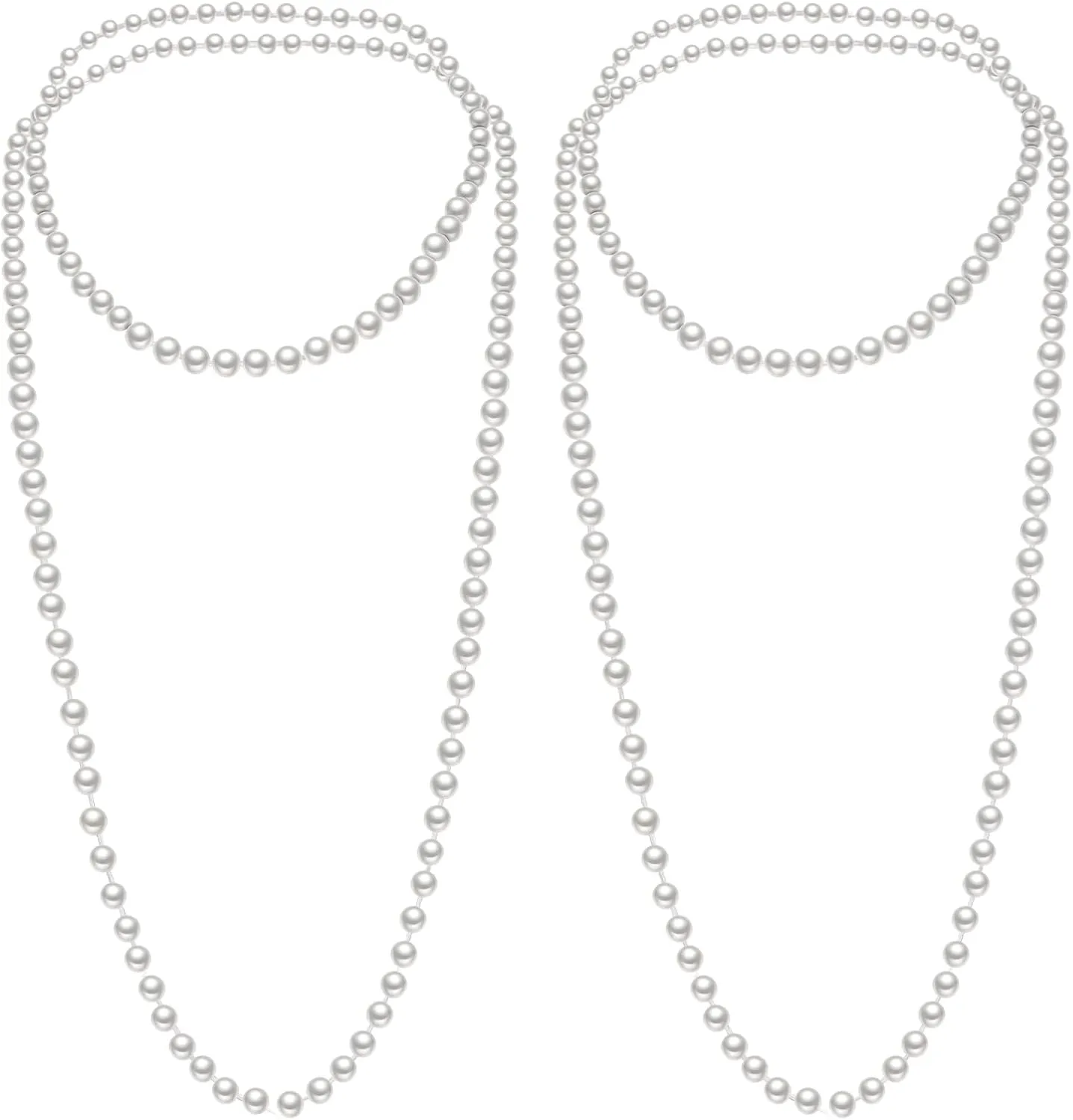2 Pack Long Pearl Necklace for Women 1920s Costume Jewelry White Faux Pearls Strand Beads for Ladies