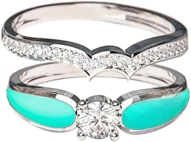 2 PCS Ring Set Natural Turquoise Diamond Rings Western Jewelry Turquoise Silver Color Rings for Women Bohemian Joint Knuckle Rings Finger Ring Two-in-One Halo Ring Turquoise Jewelry Sparkling Natural Gemstone
