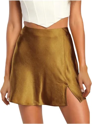 2024 Summer Mini Skirt for Women High Waisted Side Slit Casual Trendy A-Line Party Sexy Solid Color Short Skirts