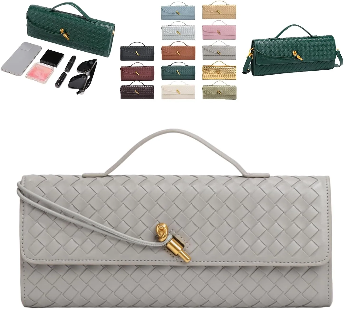 2025 Handbag for Women, Fashion Evening Shoulder Bag, Woven Crossbody Bag, PU Leather Handmade Clutch Purse