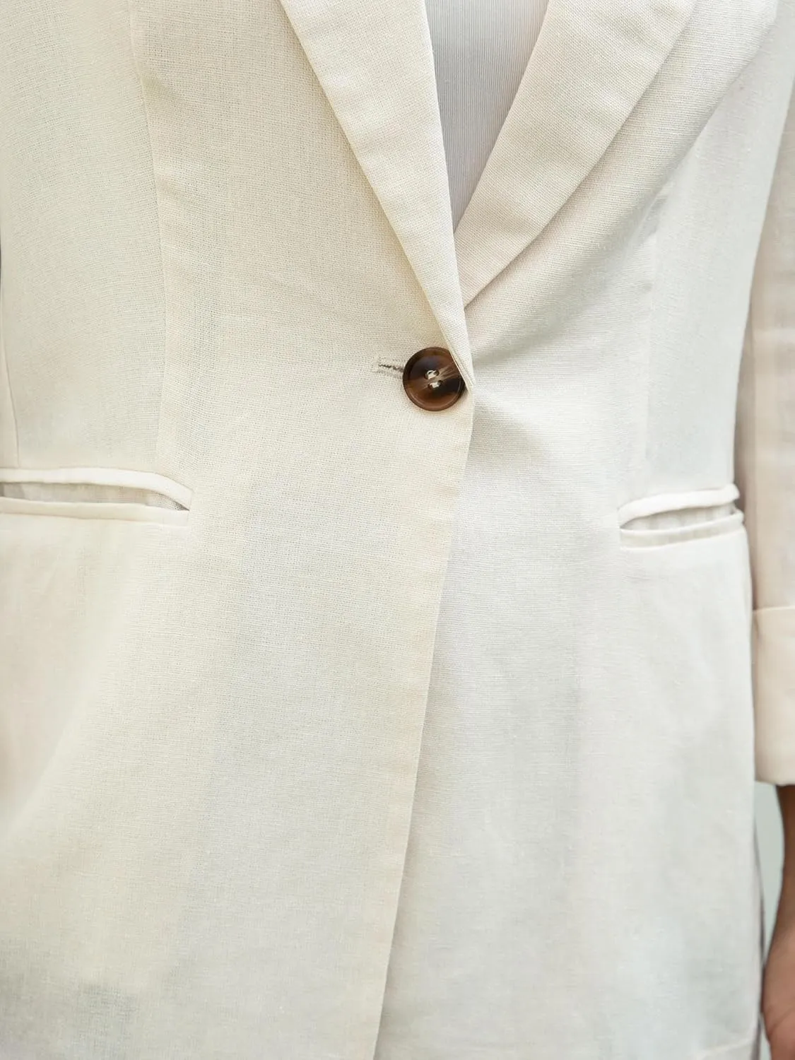 2025 Women's One Button Linen Blazers 3/4 Sleeve Casual Suit Jackets