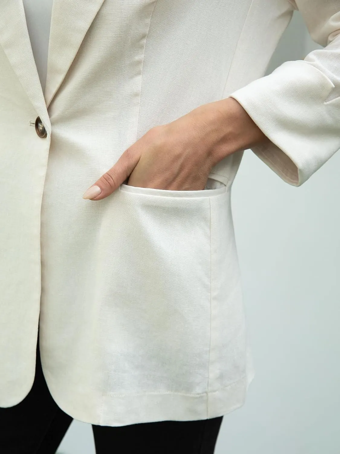 2025 Women's One Button Linen Blazers 3/4 Sleeve Casual Suit Jackets