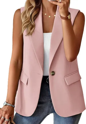 2025 Women's Summer Sleeveless Vest Tops Lightweight Fully-Lined Fashion Casual Work Office Blazers with Pockets
