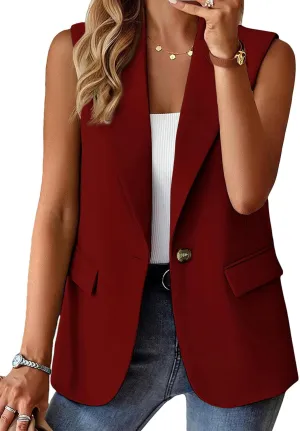2025 Women's Summer Sleeveless Vest Tops Lightweight Fully-Lined Fashion Casual Work Office Blazers with Pockets
