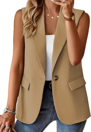 2025 Women's Summer Sleeveless Vest Tops Lightweight Fully-Lined Fashion Casual Work Office Blazers with Pockets