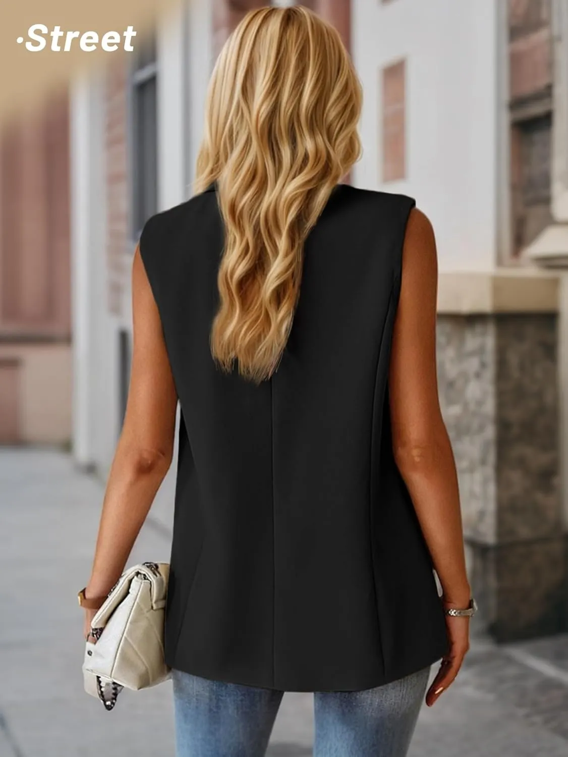 2025 Women's Summer Sleeveless Vest Tops Lightweight Fully-Lined Fashion Casual Work Office Blazers with Pockets
