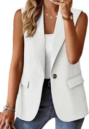 2025 Women's Summer Sleeveless Vest Tops Lightweight Fully-Lined Fashion Casual Work Office Blazers with Pockets