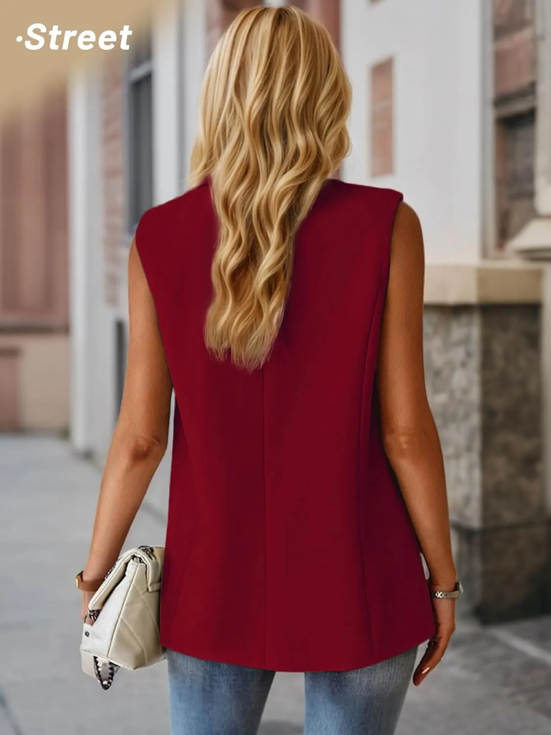 2025 Women's Summer Sleeveless Vest Tops Lightweight Fully-Lined Fashion Casual Work Office Blazers with Pockets