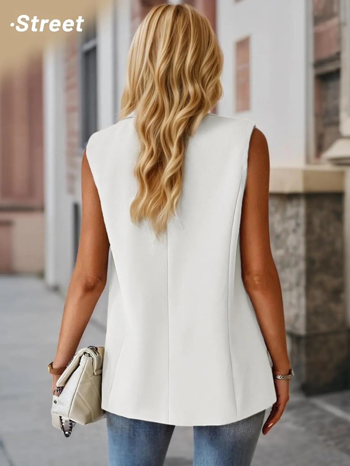 2025 Women's Summer Sleeveless Vest Tops Lightweight Fully-Lined Fashion Casual Work Office Blazers with Pockets