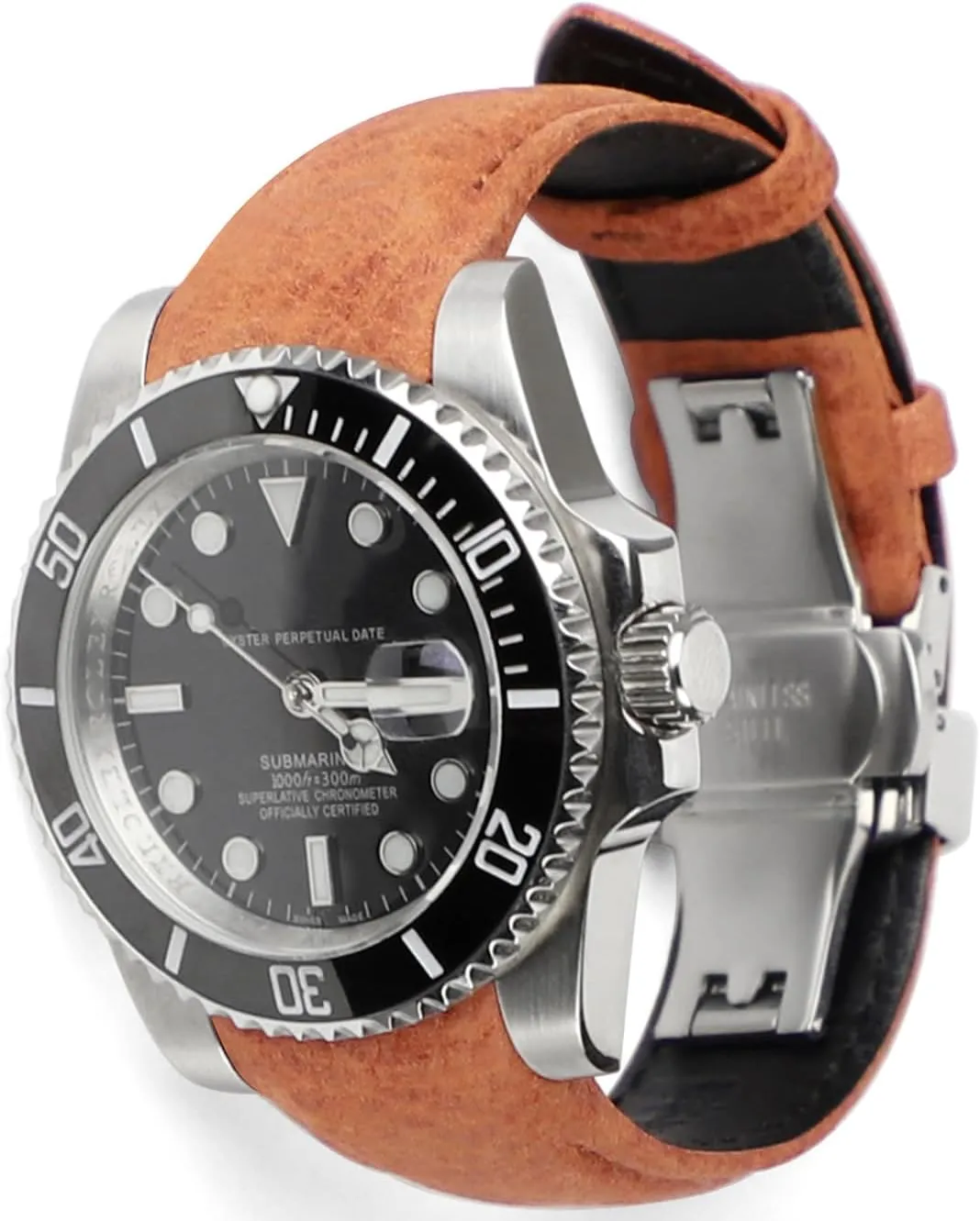 20mm Curved End Retro Leather Watch Band for Rolex Submariner 40mm,Daytona,GMT-Master 40mm,Yacht-Master,Explorer I Leather Watch Strap Replacement Rolex Bracelet Men Women