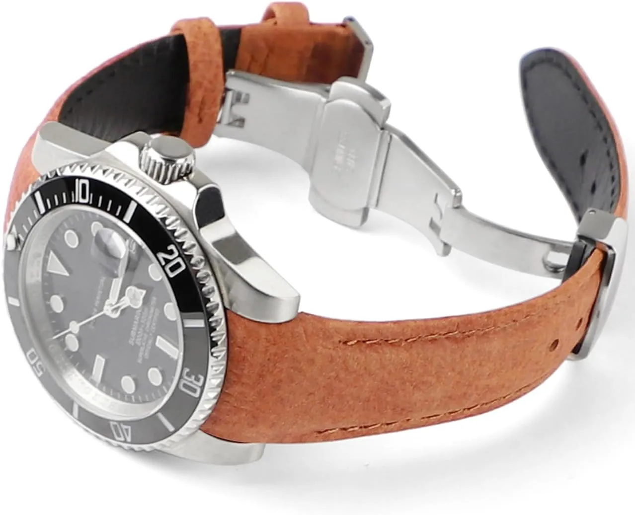 20mm Curved End Retro Leather Watch Band for Rolex Submariner 40mm,Daytona,GMT-Master 40mm,Yacht-Master,Explorer I Leather Watch Strap Replacement Rolex Bracelet Men Women