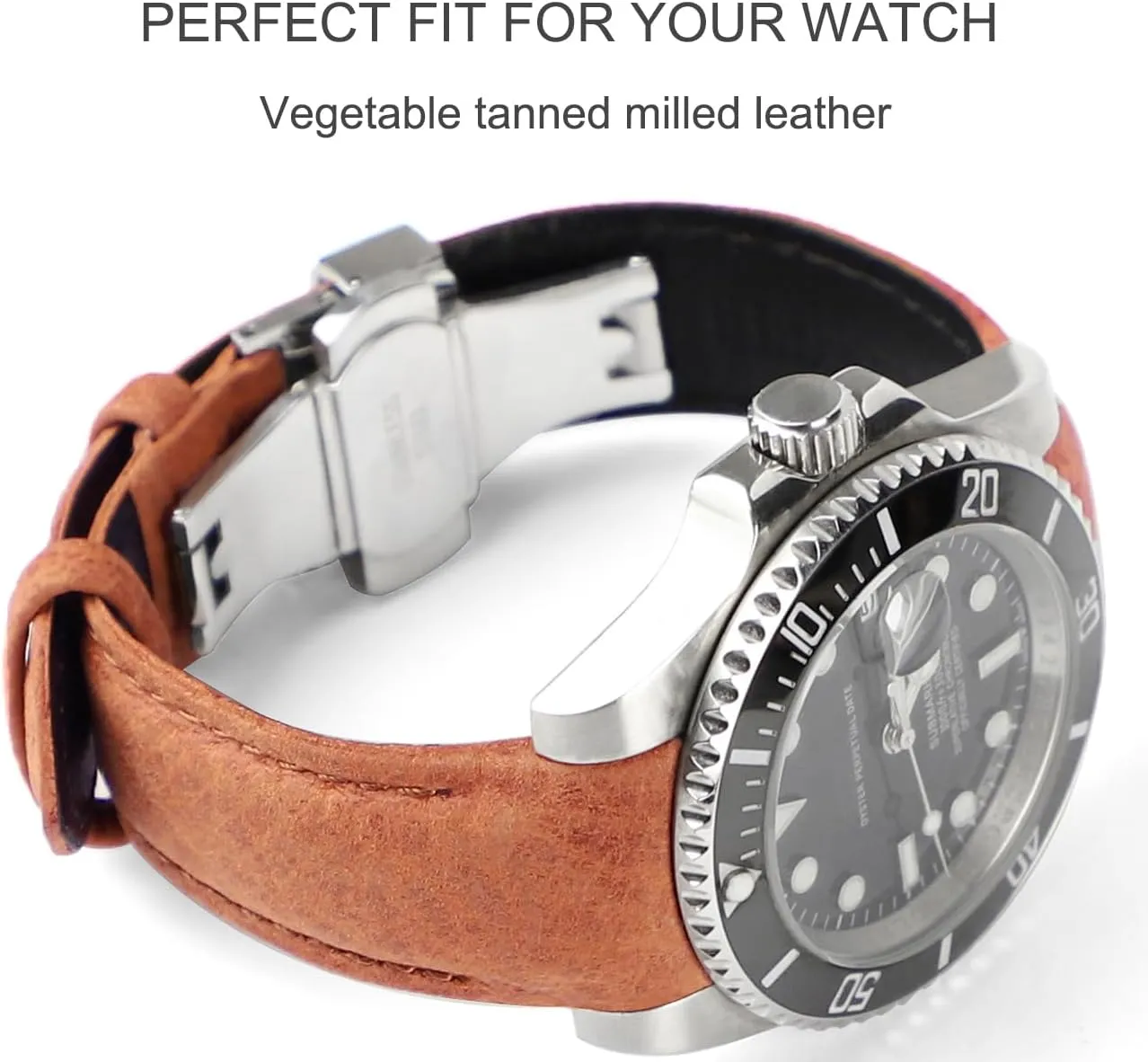 20mm Curved End Retro Leather Watch Band for Rolex Submariner 40mm,Daytona,GMT-Master 40mm,Yacht-Master,Explorer I Leather Watch Strap Replacement Rolex Bracelet Men Women