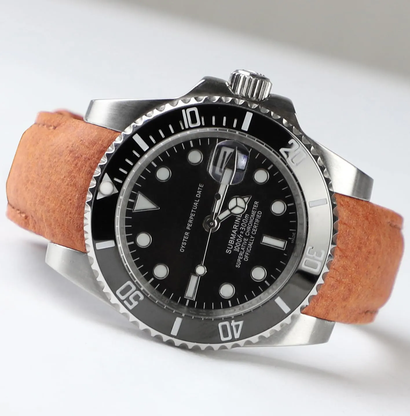 20mm Curved End Retro Leather Watch Band for Rolex Submariner 40mm,Daytona,GMT-Master 40mm,Yacht-Master,Explorer I Leather Watch Strap Replacement Rolex Bracelet Men Women