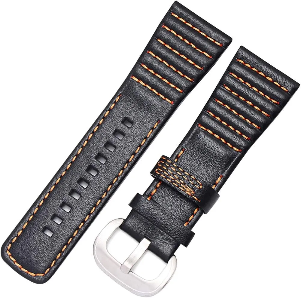 28mm Men's Genuine Leather Watch Band Compatible with Seven Friday M1 M2 P3 SF Calfskin Black Watch Straps with Heavy Duty Metal Buckle Watch Accessories