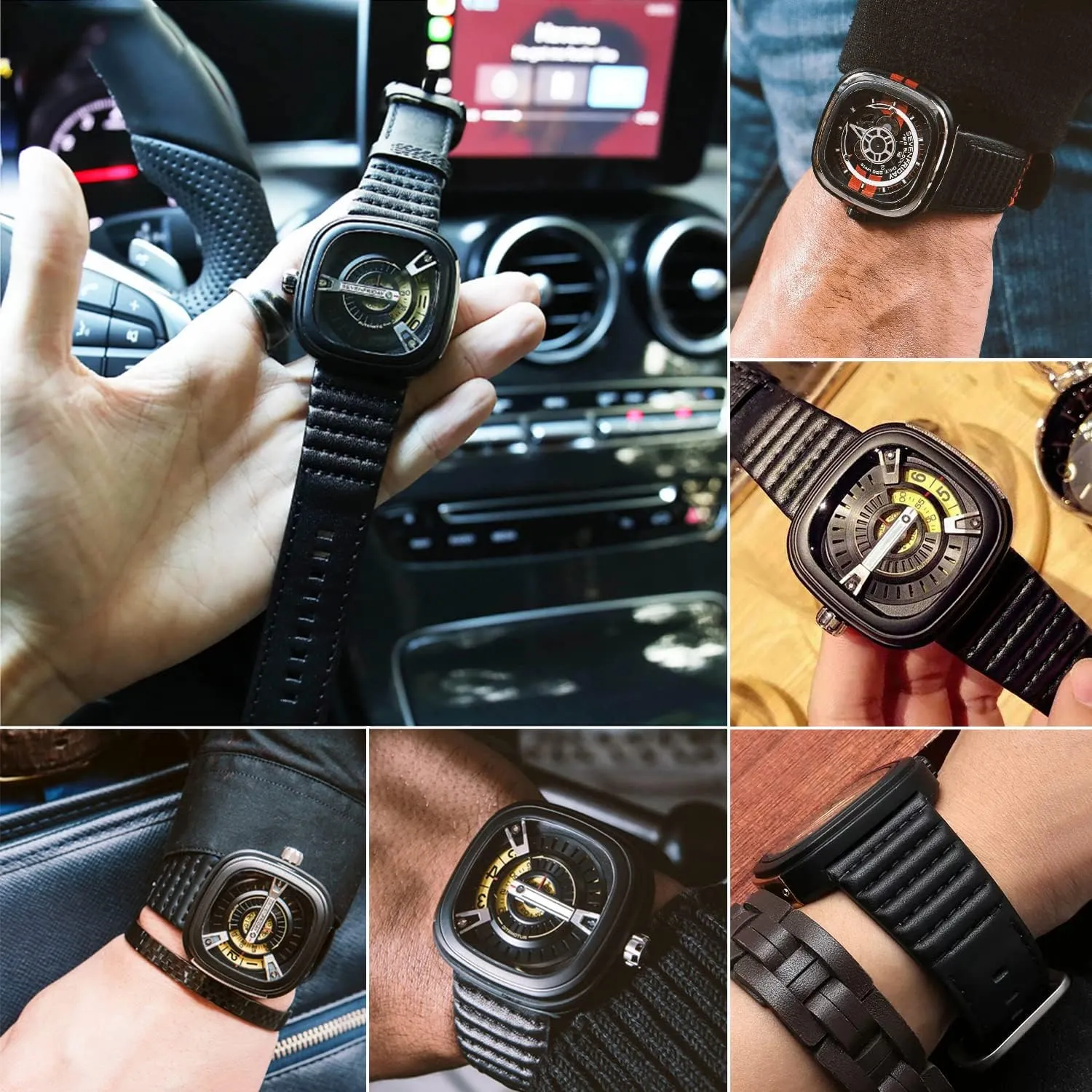 28mm Men's Genuine Leather Watch Band Compatible with Seven Friday M1 M2 P3 SF Calfskin Black Watch Straps with Heavy Duty Metal Buckle Watch Accessories
