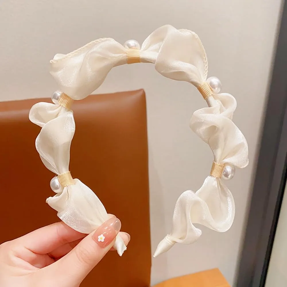 2pcs Kids Headbands, Imitation Pearl Headbands for Toddler Girls, No Slip Hairbands - Children's Hair Accessories (Blue Beige, About 10.5-11cm)