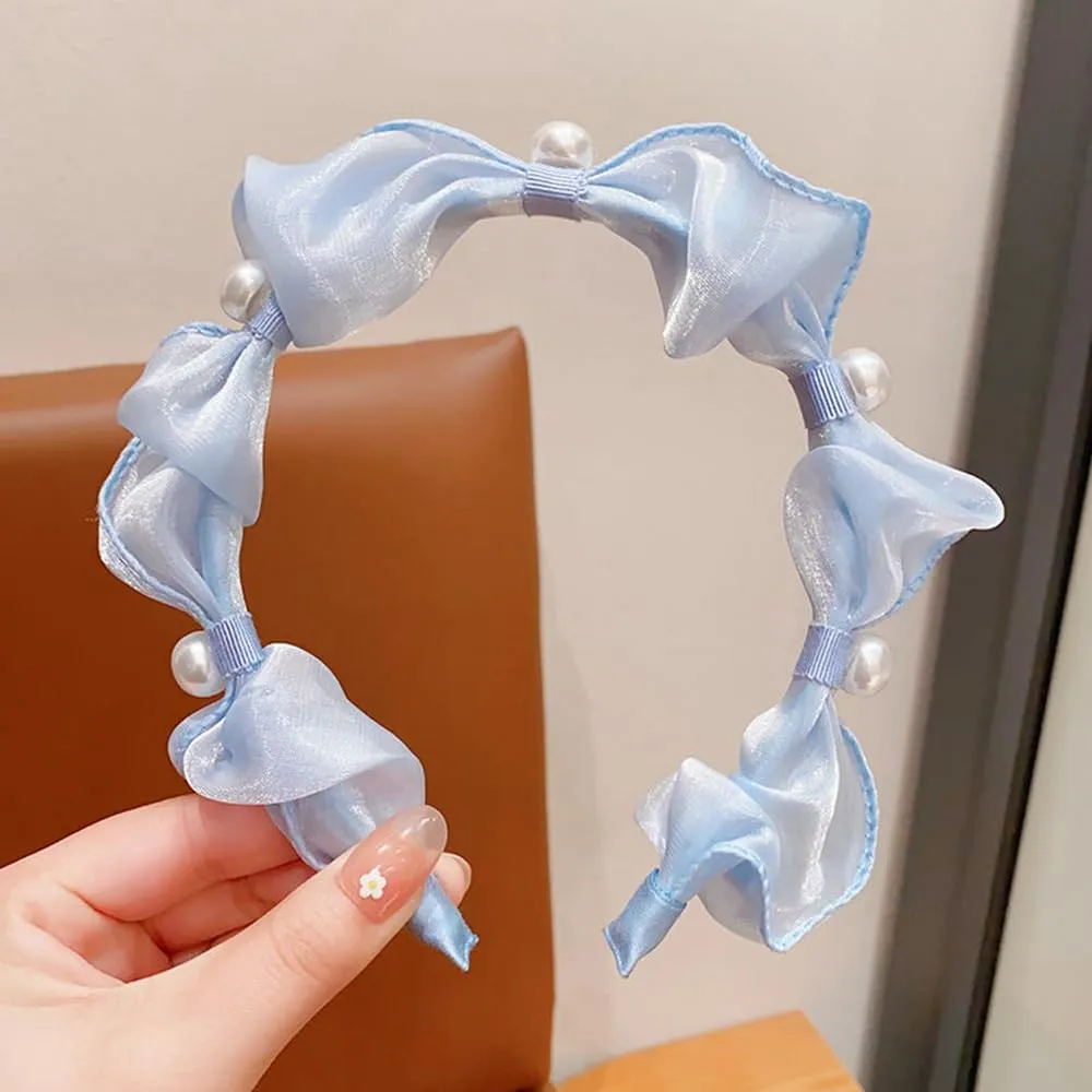 2pcs Kids Headbands, Imitation Pearl Headbands for Toddler Girls, No Slip Hairbands - Children's Hair Accessories (Blue Beige, About 10.5-11cm)