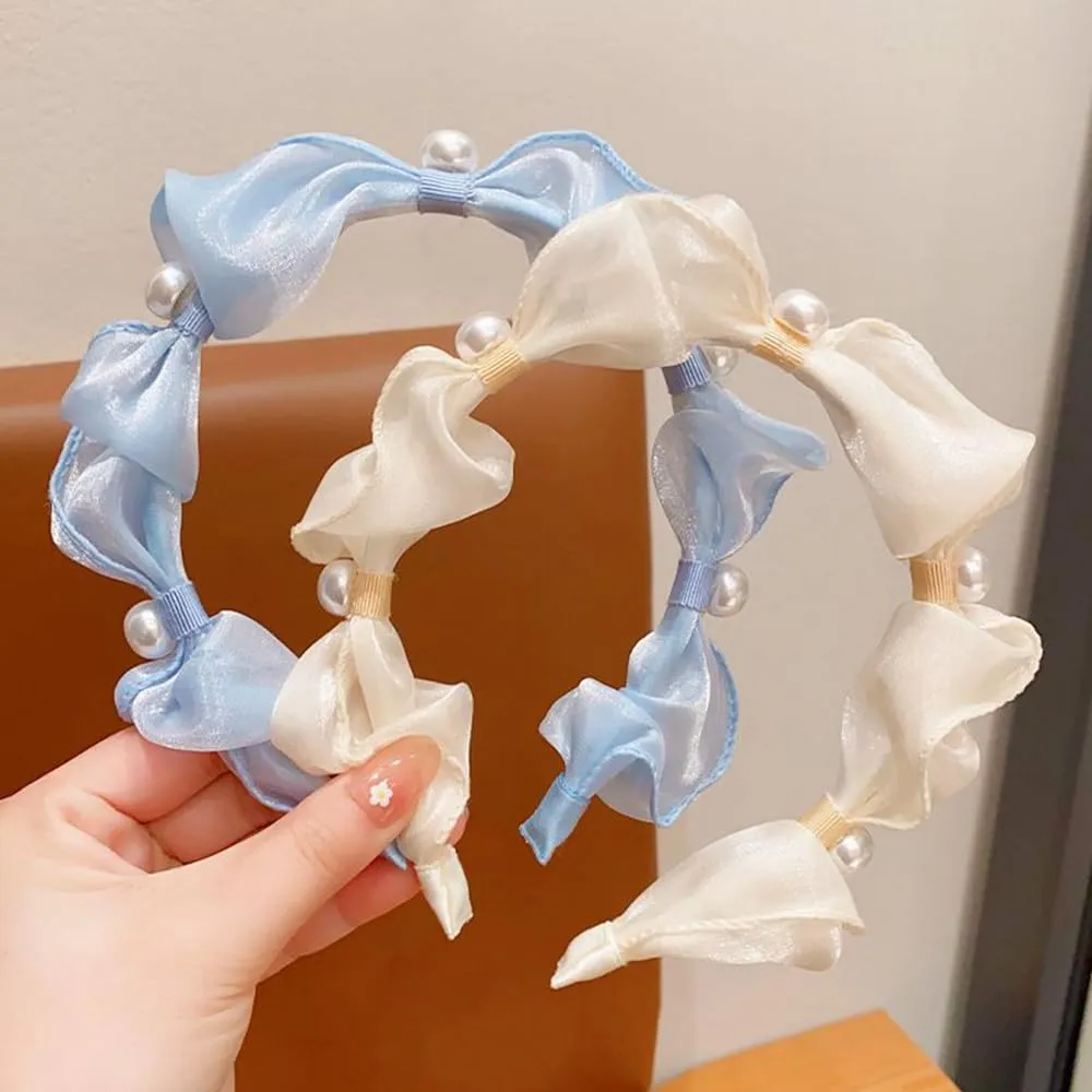 2pcs Kids Headbands, Imitation Pearl Headbands for Toddler Girls, No Slip Hairbands - Children's Hair Accessories (Blue Beige, About 10.5-11cm)