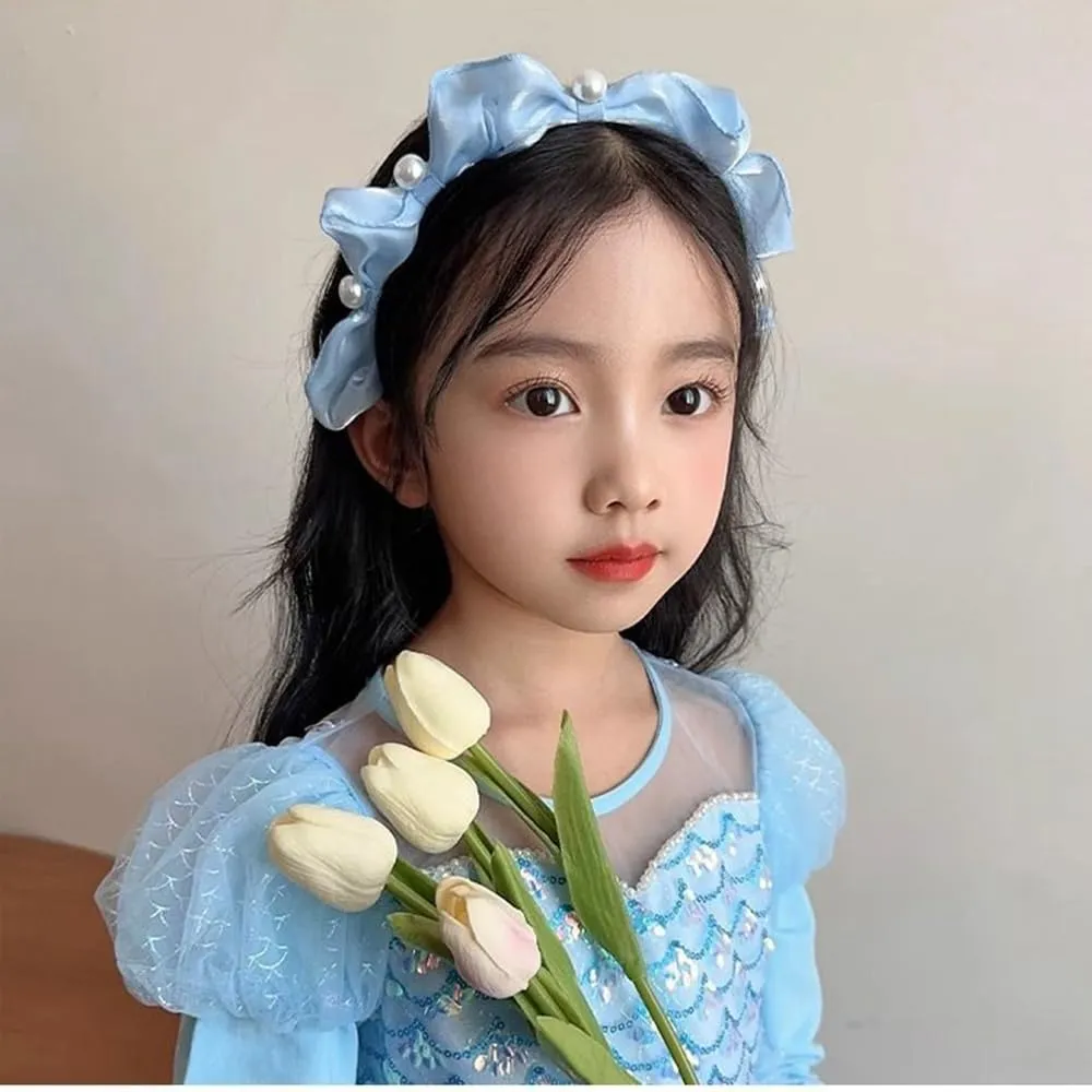 2pcs Kids Headbands, Imitation Pearl Headbands for Toddler Girls, No Slip Hairbands - Children's Hair Accessories (Blue Beige, About 10.5-11cm)