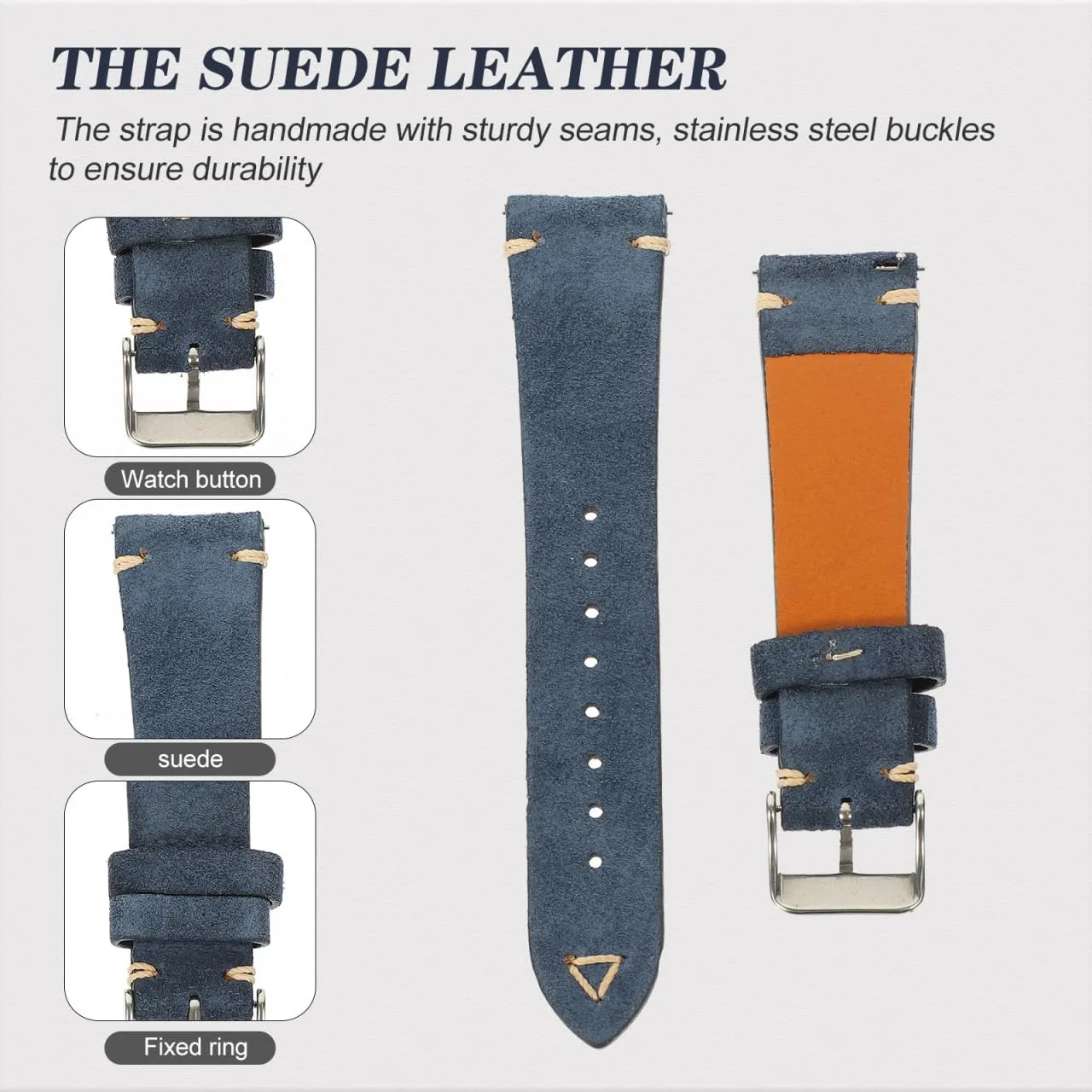 2pcs Suede Leather Strap Watch Straps for Men Watch Bands for Men Mens Leather Watch Leather Watchband, Greyx2pcs