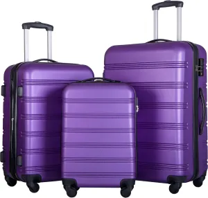 3 Piece Luggage Set for Travel, Lightweight and Stylish Hardside Spinner Suitcase, 20", 24", 28" Available, Purple