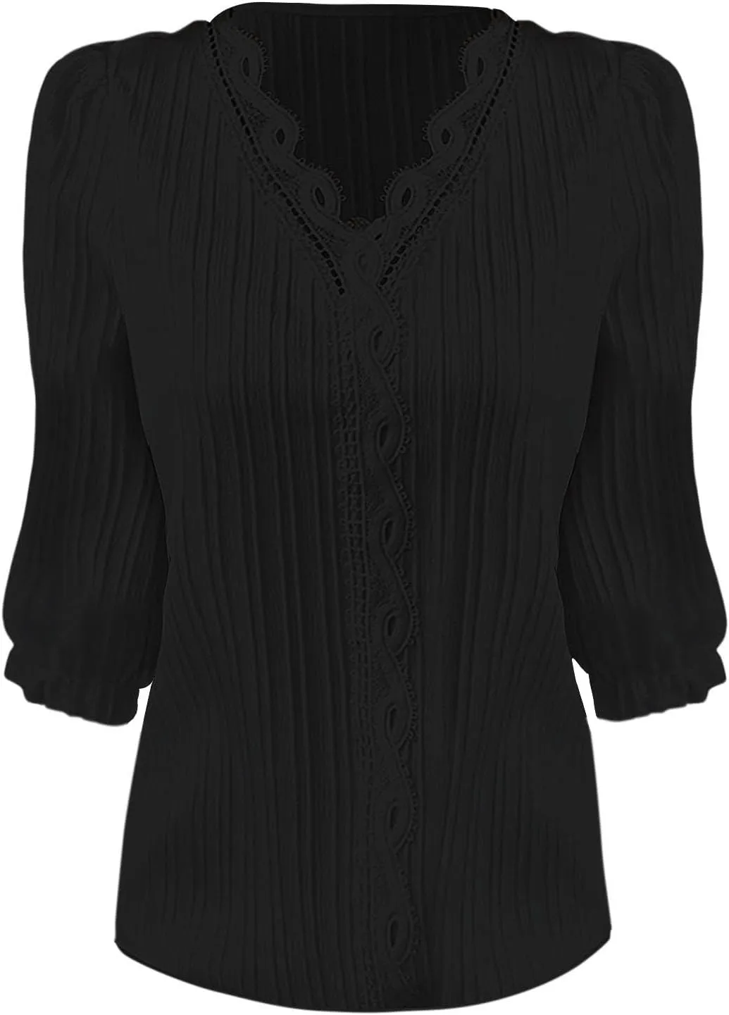3/4 Length Sleeve Womens Tops 2025 Dressy Casual V Neck Tshirts Trendy Puff Short Sleeve Loose Fit Hollow Blouses