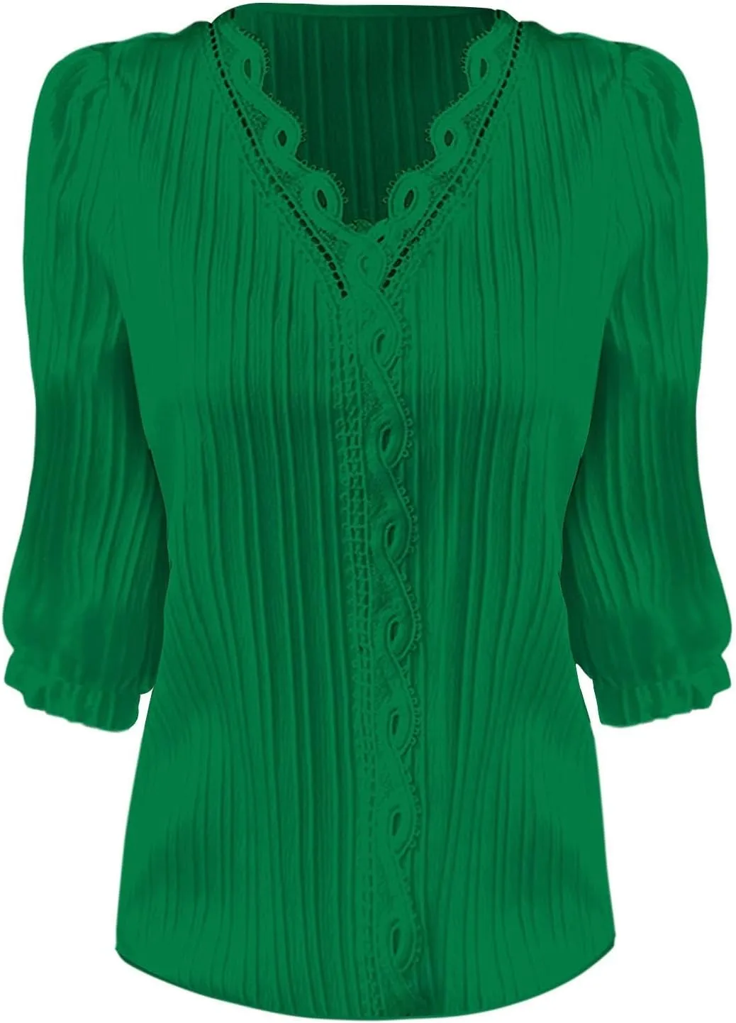 3/4 Length Sleeve Womens Tops 2025 Dressy Casual V Neck Tshirts Trendy Puff Short Sleeve Loose Fit Hollow Blouses