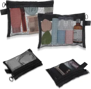 4 Pack Small Cosmetic Bag for Purse,Small Mesh Bags,Mini Zipper Pouch,Balck Mesh Makeup Bag,Travel Pouches for Daily Toiletries Office Supplies & Cosmetics Accessories Organizer(2 Sizes)