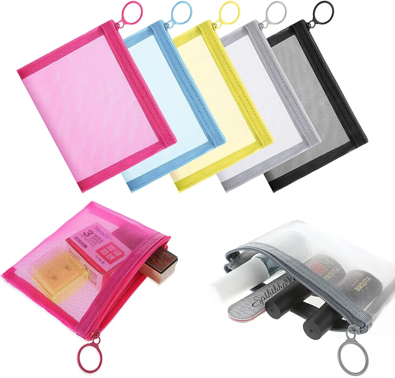 5 Pcs Mesh Zipper Pouch Bags, Small Makeup Bag for Purse Mini Zipper Mesh Bags Cosmetic Travel Toiletry Bag for Daily Toiletries Office Supplies & Cosmetics Travel Accessories