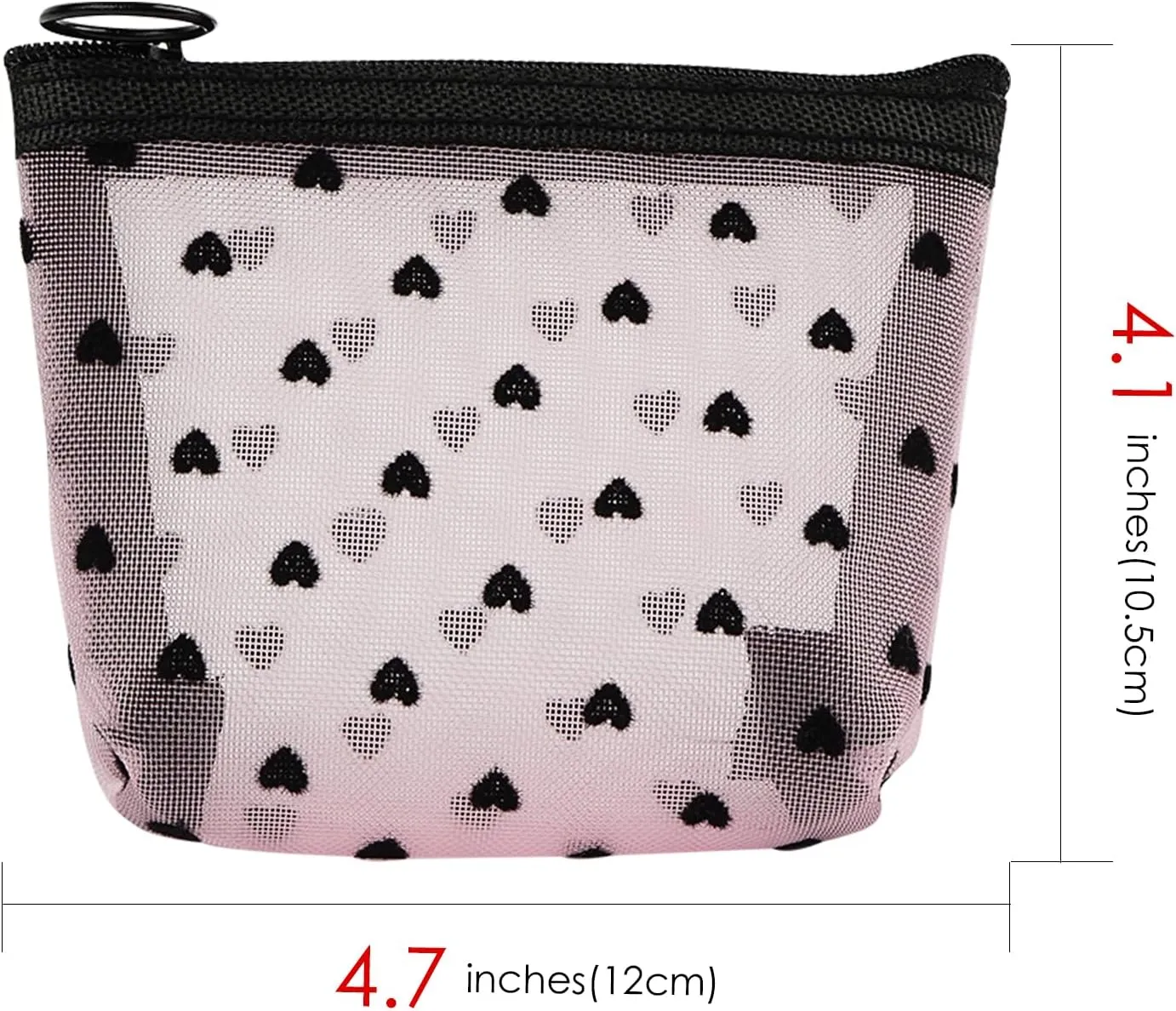 6 Pack Mini Mesh Makeup Bags, Heart Print Zipper Mesh Storage Pouch, Travel Cosmetic Accessories Organizer for Women (Black, Beige, Pink)