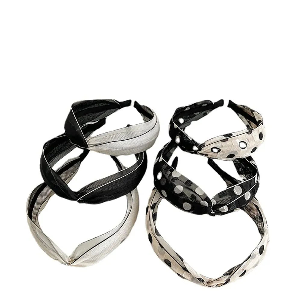 6 pcs Mesh Knotted Headbands for Women Dot Patchwork Hair Bands Mujer Fashion Hair Accessories Non Slip Womens Head Bands