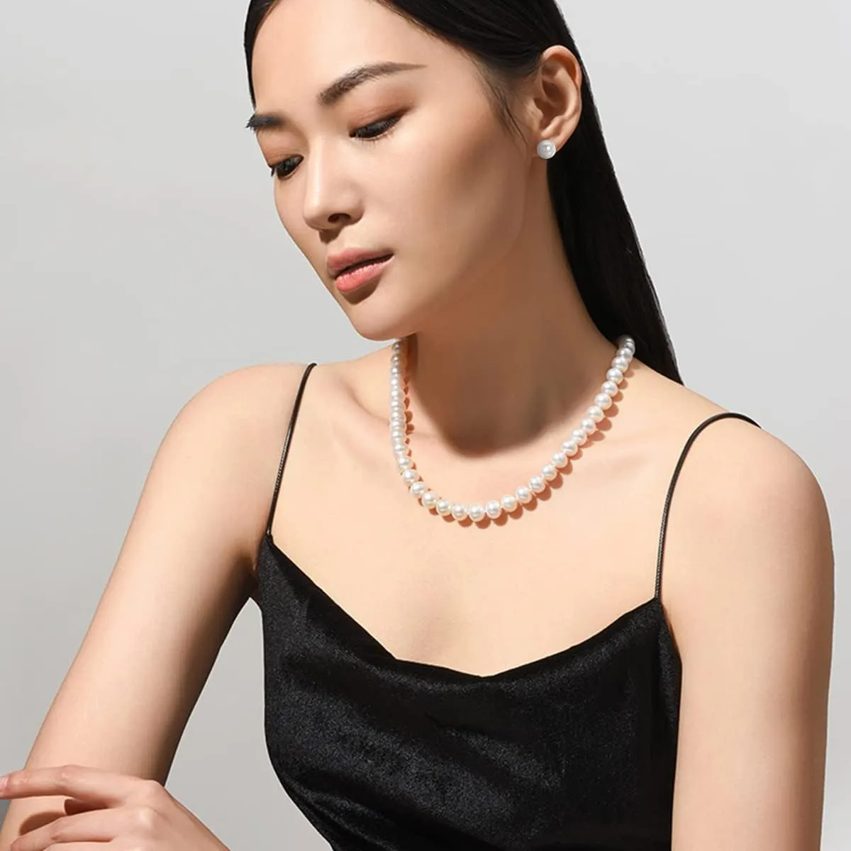 8mm 10mm Faux Pearl Necklace Earrings Set for Women White Black Round Glass Pearl Wedding Jewelry Gifts