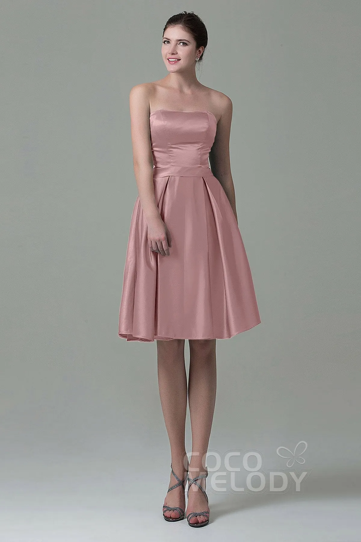 A-Line Knee Length Satin Bridesmaid Dress COZK1500A