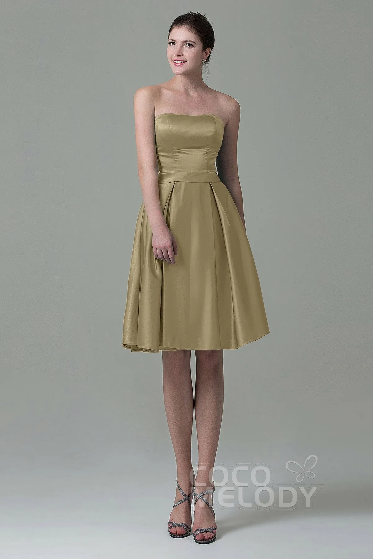 A-Line Knee Length Satin Bridesmaid Dress COZK1500A