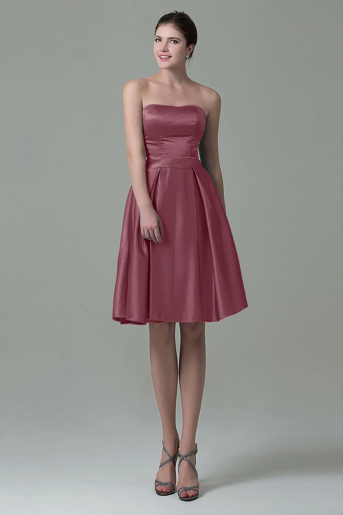 A-Line Knee Length Satin Bridesmaid Dress COZK1500A