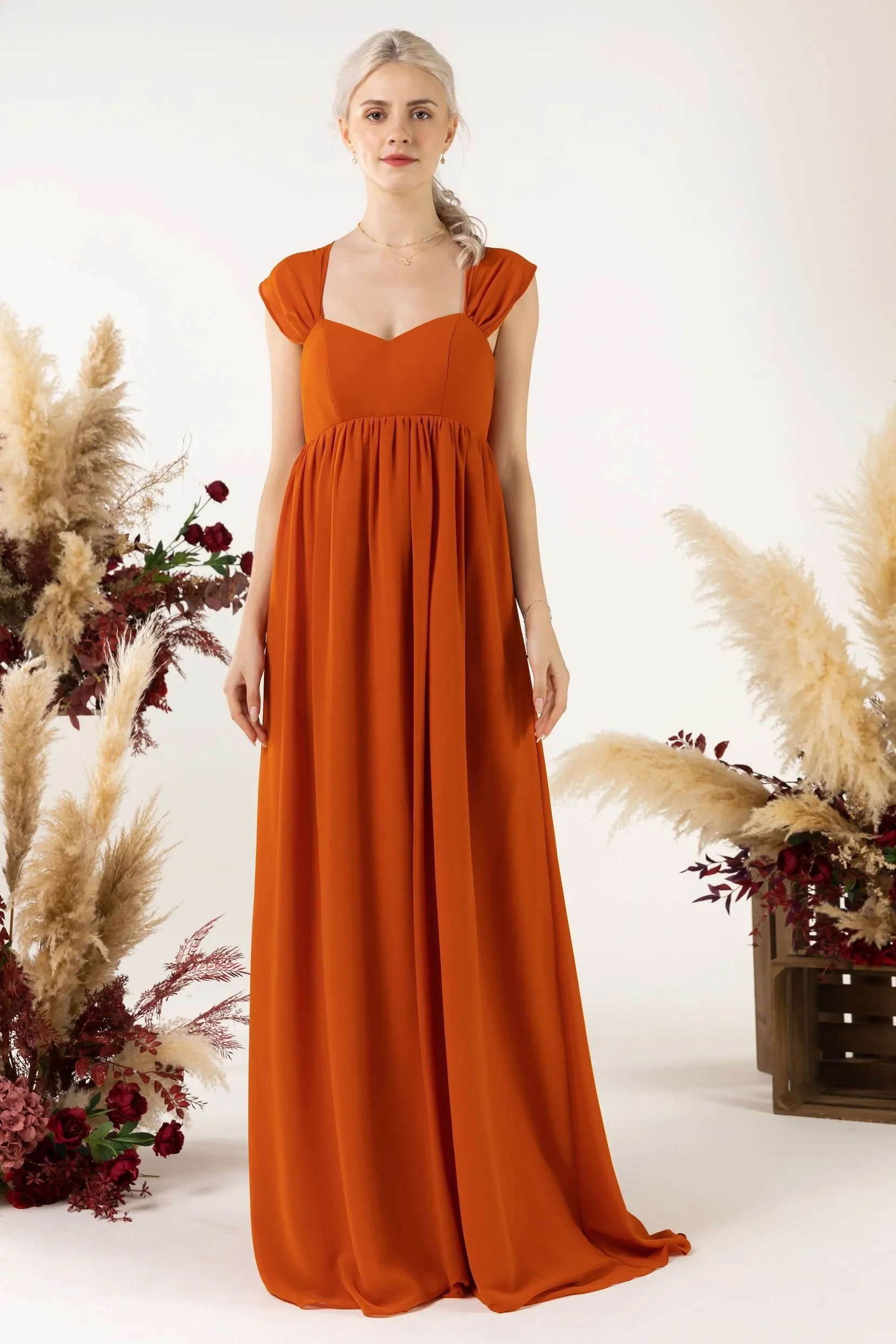 A-Line Sweep-Brush Train Chiffon Bridesmaid Dress CB0470