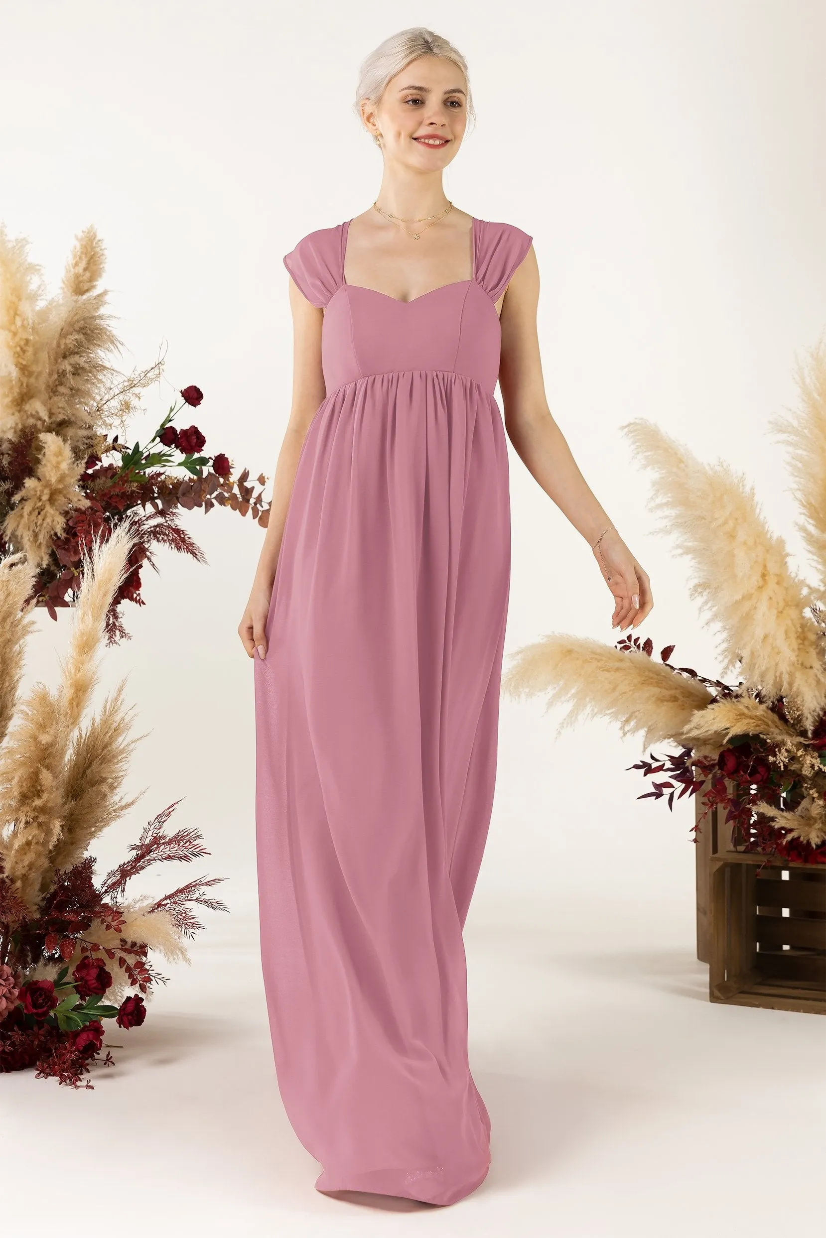 A-Line Sweep-Brush Train Chiffon Bridesmaid Dress CB0470