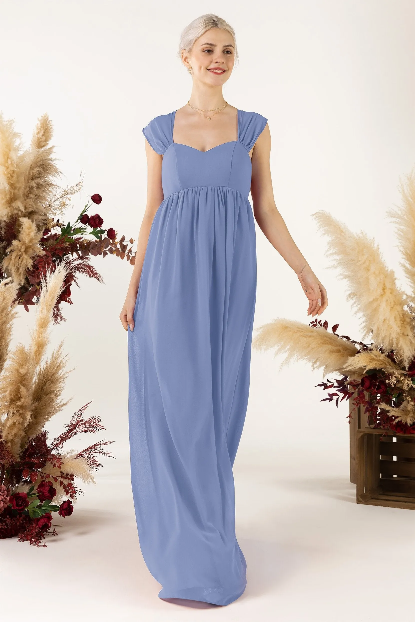 A-Line Sweep-Brush Train Chiffon Bridesmaid Dress CB0470
