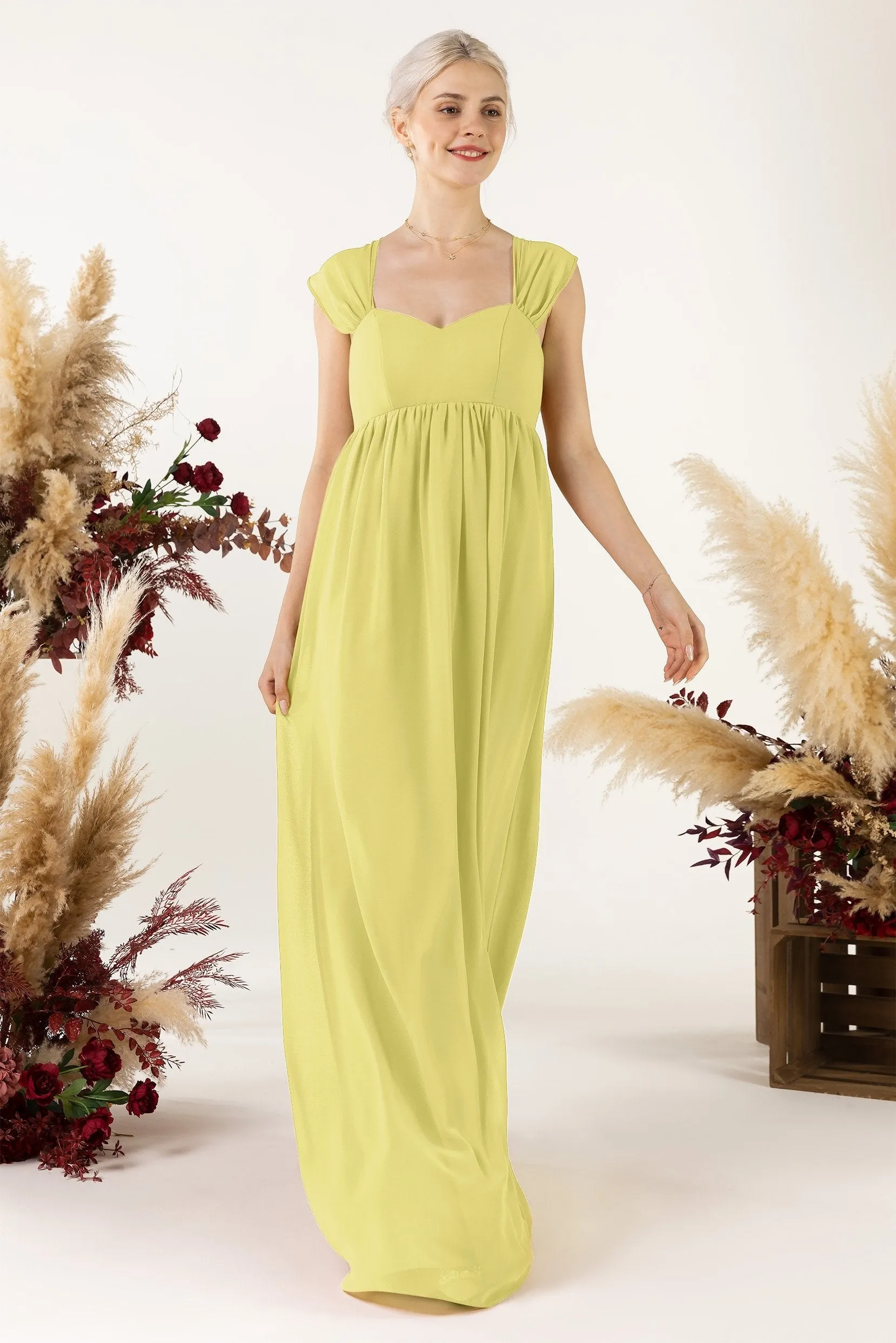 A-Line Sweep-Brush Train Chiffon Bridesmaid Dress CB0470