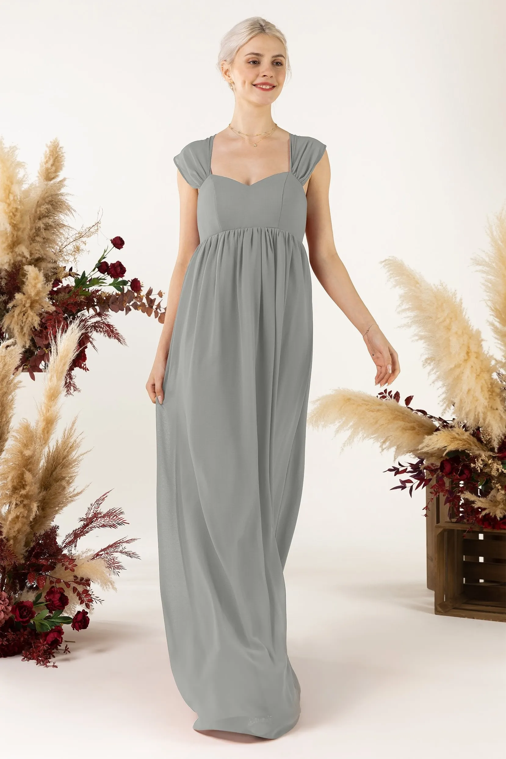 A-Line Sweep-Brush Train Chiffon Bridesmaid Dress CB0470
