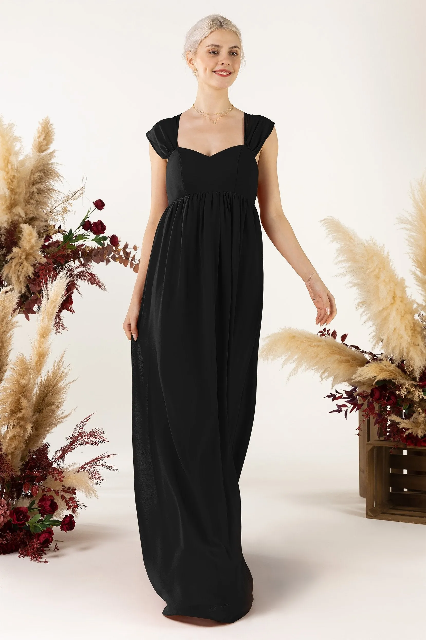 A-Line Sweep-Brush Train Chiffon Bridesmaid Dress CB0470